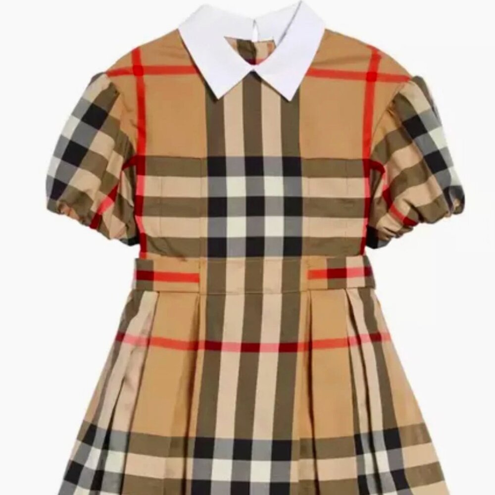 Burberry Big Girl Barbara Check Stretch Dress, Archive Beige Tan Red, Sz 10Y NWT
